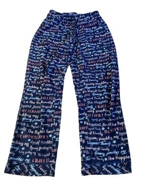 la Vie en Rose Navy Fleece Pajama Pants "Happiest Family" Print Small